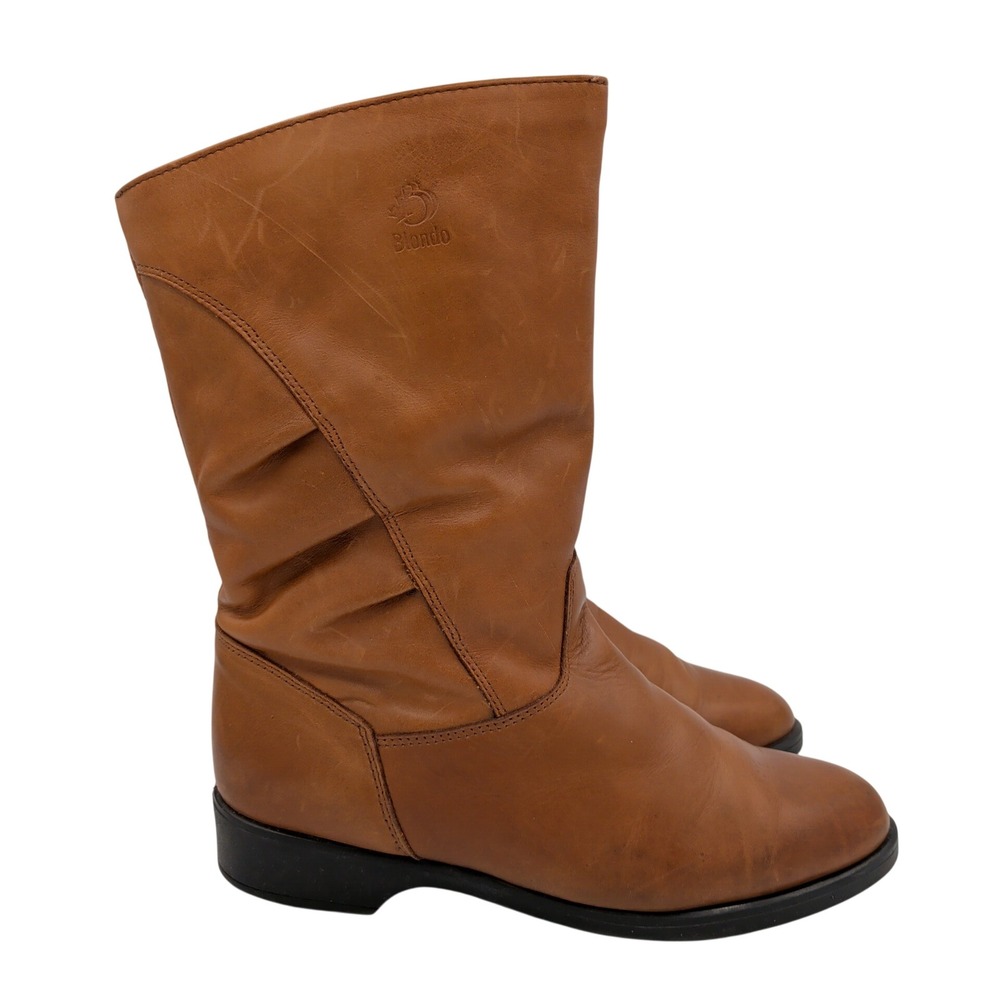 Vtg Blondo Womens 8.5 2A NARROW Cognac Brown Leather Wool Lined Mid Calf Boots